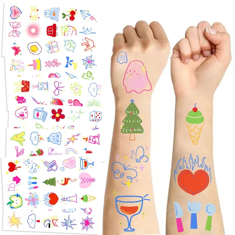 10Sheets Cartoon Girl Mood Small Tattoo Stickers Aesthetic Children's Washable Colored Decoration Scrapbooking School Supplies