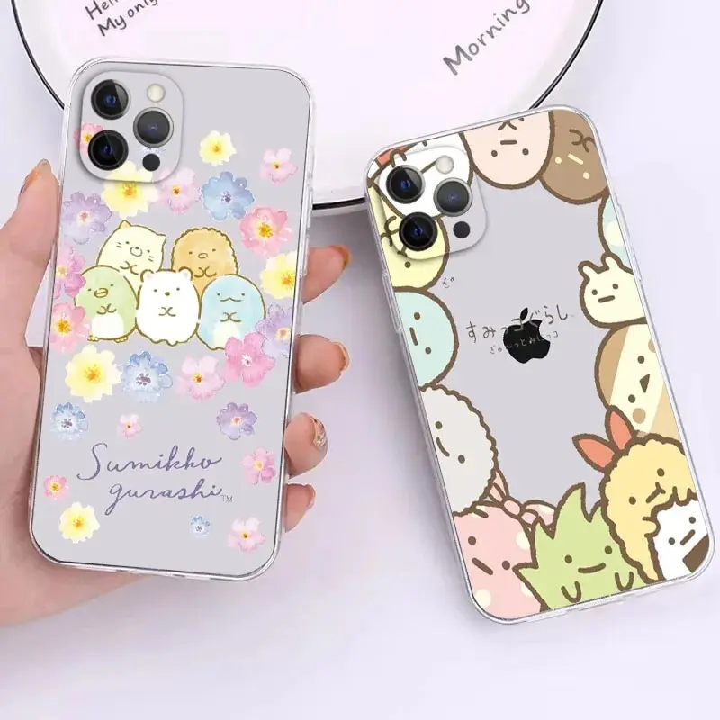 Japan Cartoon Sumikko Gurashi Phone Case For iPhone 15 14 13 11 12 Pro Max X XR XS Max Mini 7 8 Plus SE 2020 transparent cover