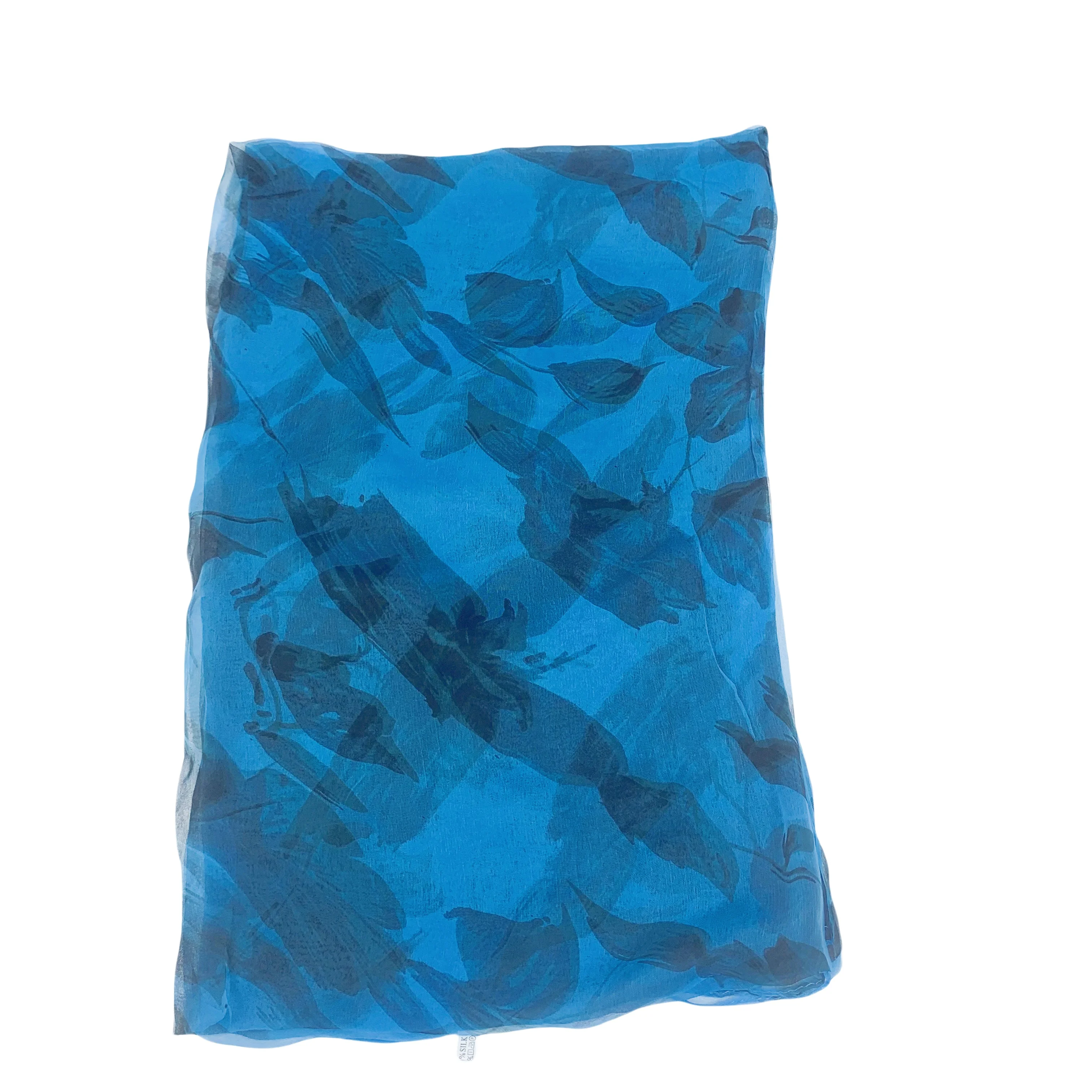 100% pure silk scarf scarves brand new fashion scarves 110Cm*180Cm Neckerchief hijabs long silk scarves purple blue leaves