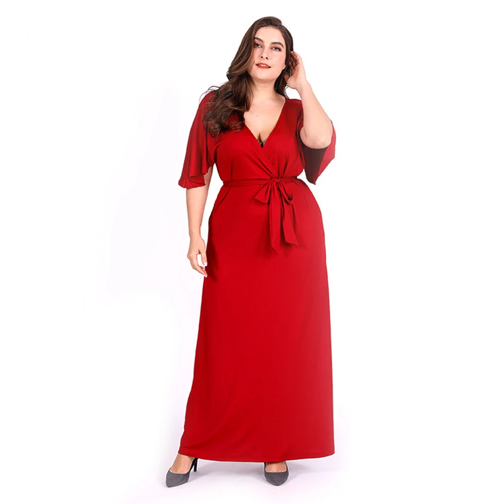 Curvy Plus Size Dress Red Ladies Summer Dresses For Women 2024 Fine Long And Elegant Robe Sexy Dress For Mother\'s Evening Party