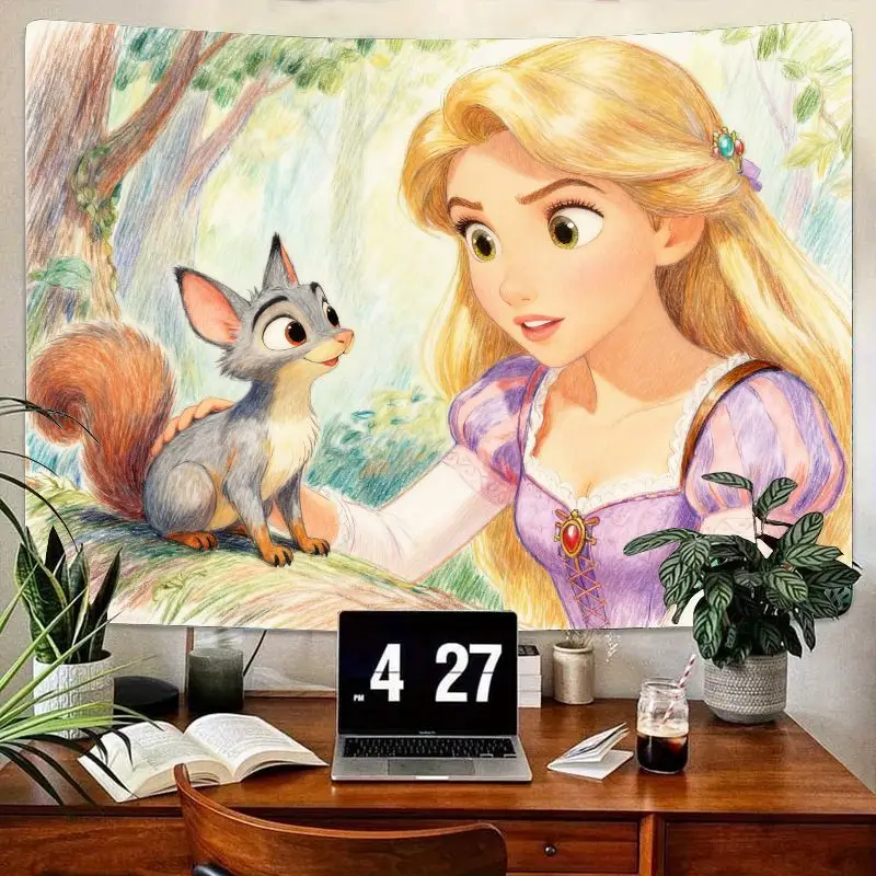 

1 шт. Disney: Запутанная Рапунцель и милая белка, лесной гобелен, современный полиэстер, настенное искусство для гостиной, спальни, общежития, декор, подарок для Gi
