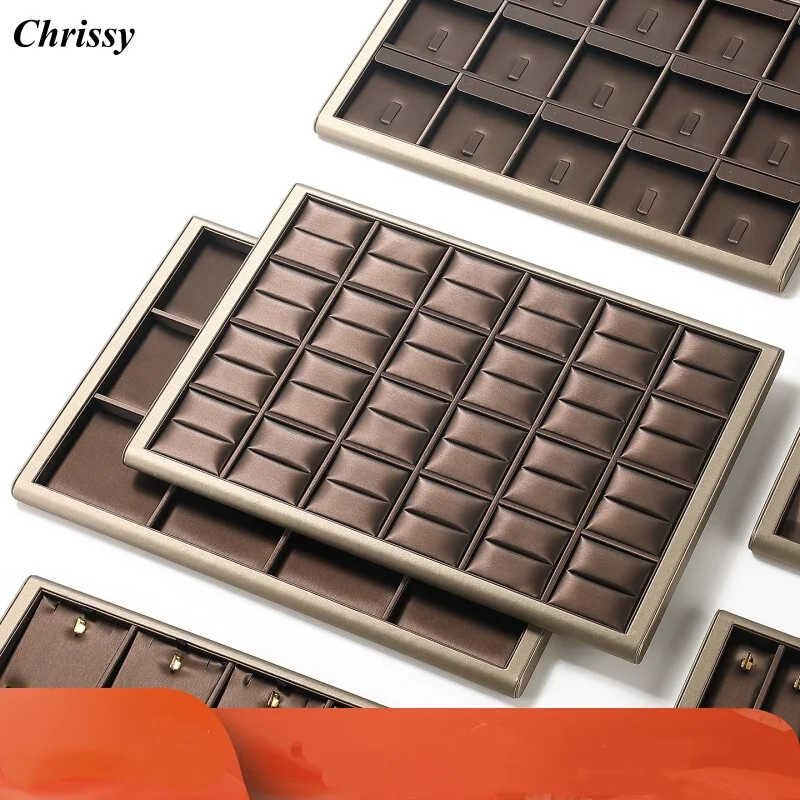 

Brown Color Jewelry Tray Rings Organizer Necklace Pendant Show Stand Bracelet Dispaly Holder Beads Storage Tray