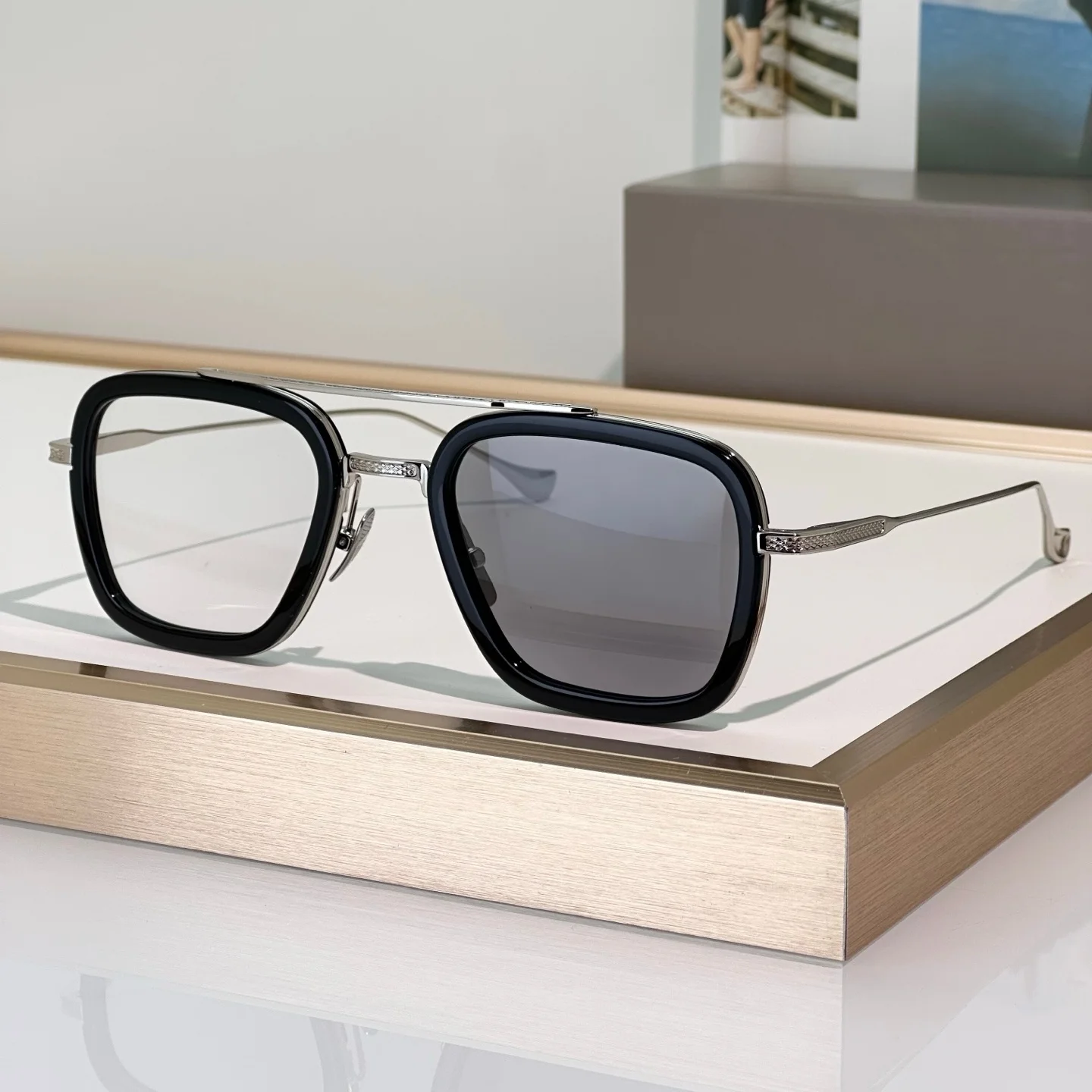 FLIGHT 006 Men Women Sunglasses,Luxury Minimal Metal Shades,UV400 Gradient Grey Lens,Stand Out On Any Occasion,Grab Compliments