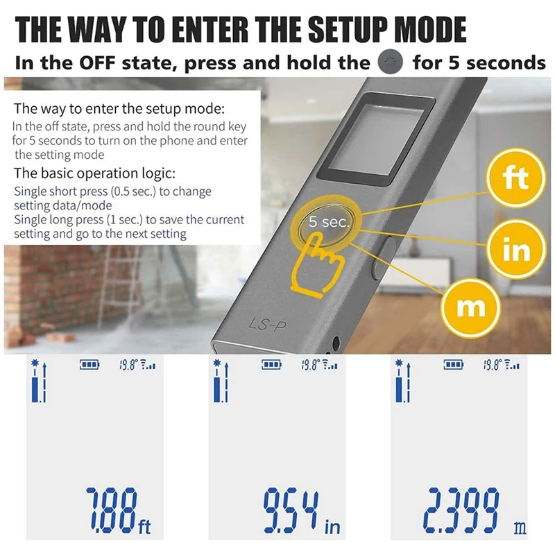 Distance Meter, Measure Tool 131Ft/40M Area Volume Pythagorean Rangefinder, Mini Range Finder