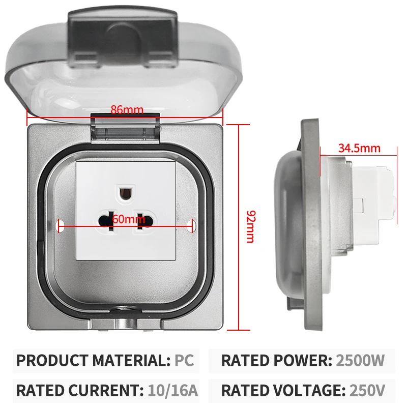Prise extérieure étanche IP65, plaque murale haute puissance 16A, prise 10A de Style américain/thaïlandais 250V, salle de bain et électrique résistant aux intempéries
