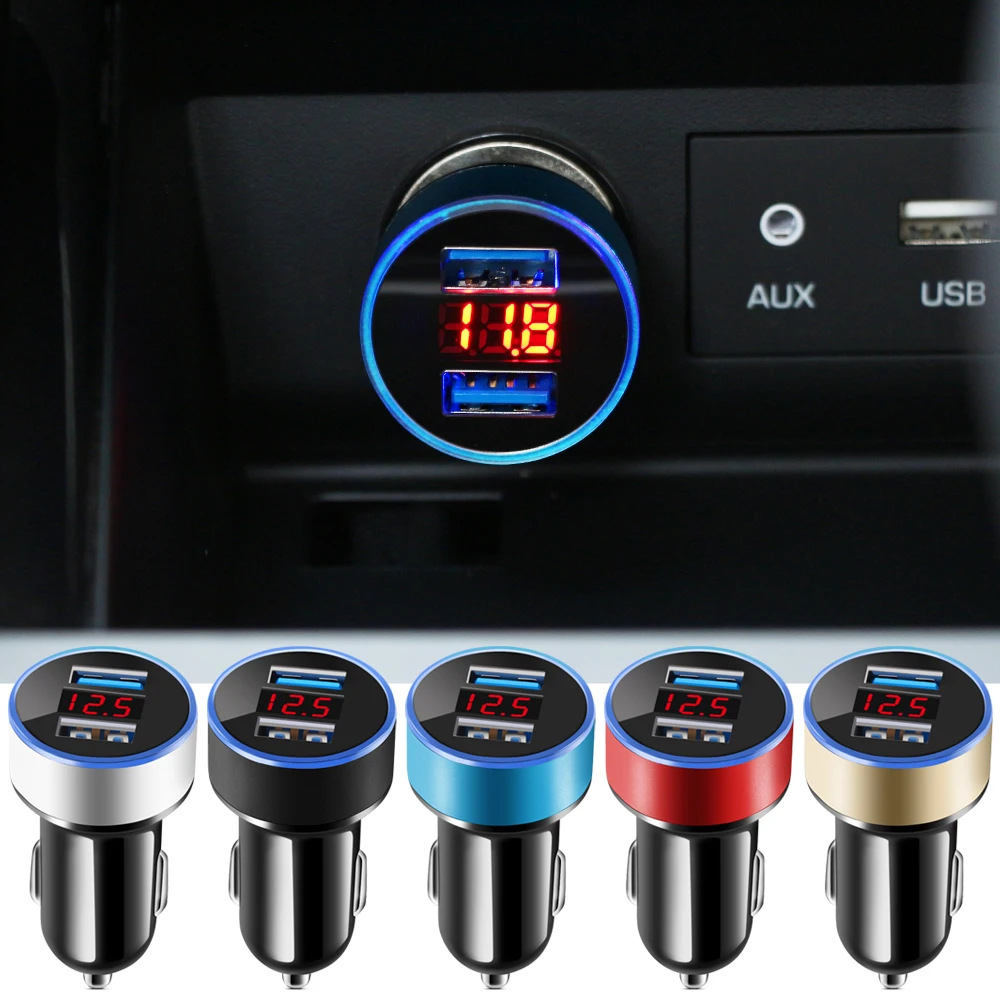 

Car Charger For Cigarette Lighter Smart Phone USB Adapter Mobile Phone Charger Dual USB Digital Display Voltmeter Fast Charging