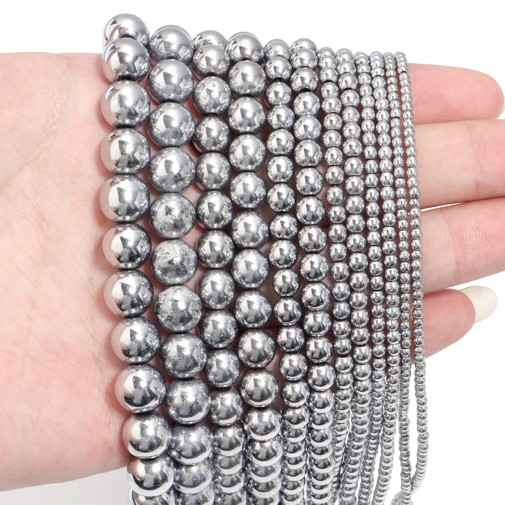 1 Strang natürliche Hämatit-Steinperlen, rhodiumfarben, rund, lose Abstandsperlen für die Schmuckherstellung, DIY-Armband, Halskette, 2/3/4/6/8/10 mm