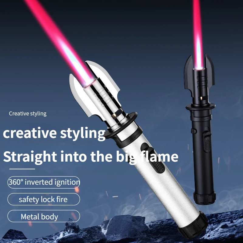 

Newest Metal Lightsaber Shovel Shape Inflatable High-temperature Fire-breathing Windproof Red Flame Gun Outdoor Barbecue Lighter