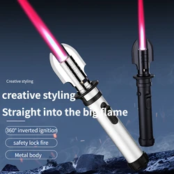 Newest Metal Lightsaber Shovel Shape Inflatable High-temperature Fire-breathing Windproof Red Flame Gun Outdoor Barbecue Lighter