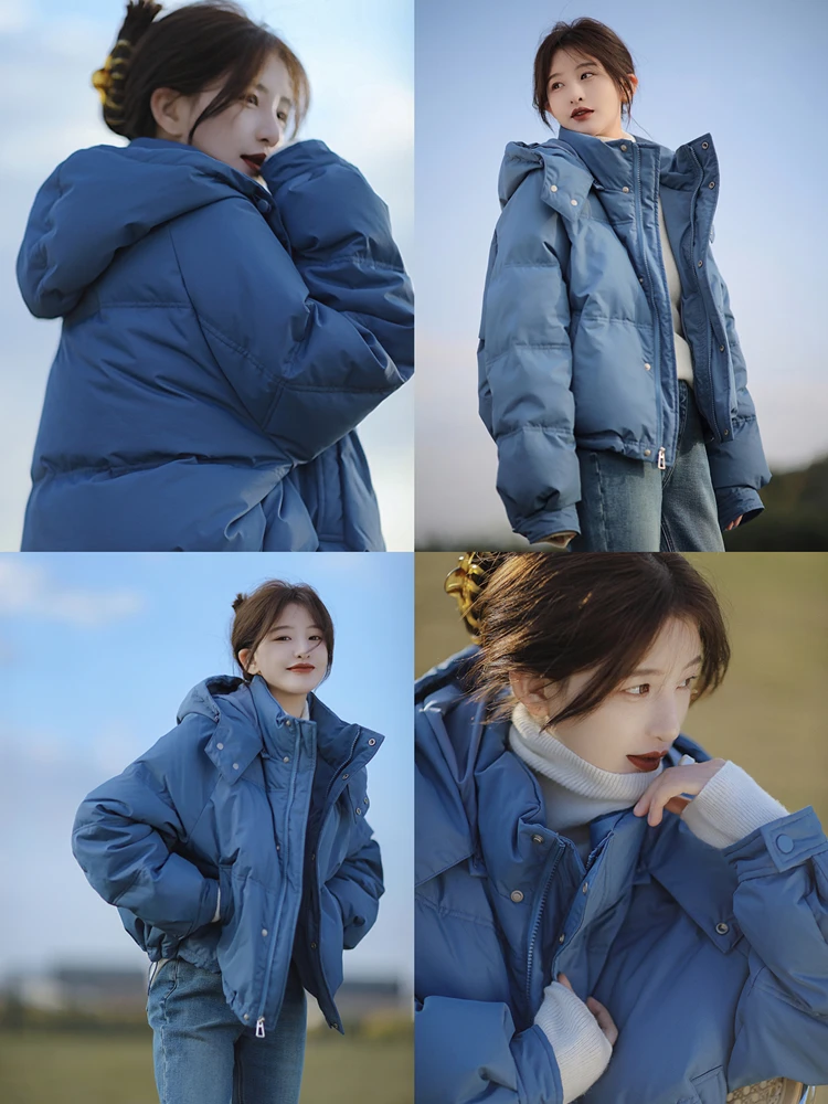 Koreaanse Sle ort Blue down Jaet damesbrood Sle Thi bovenkleding Winter Faion Street Sle warme jas