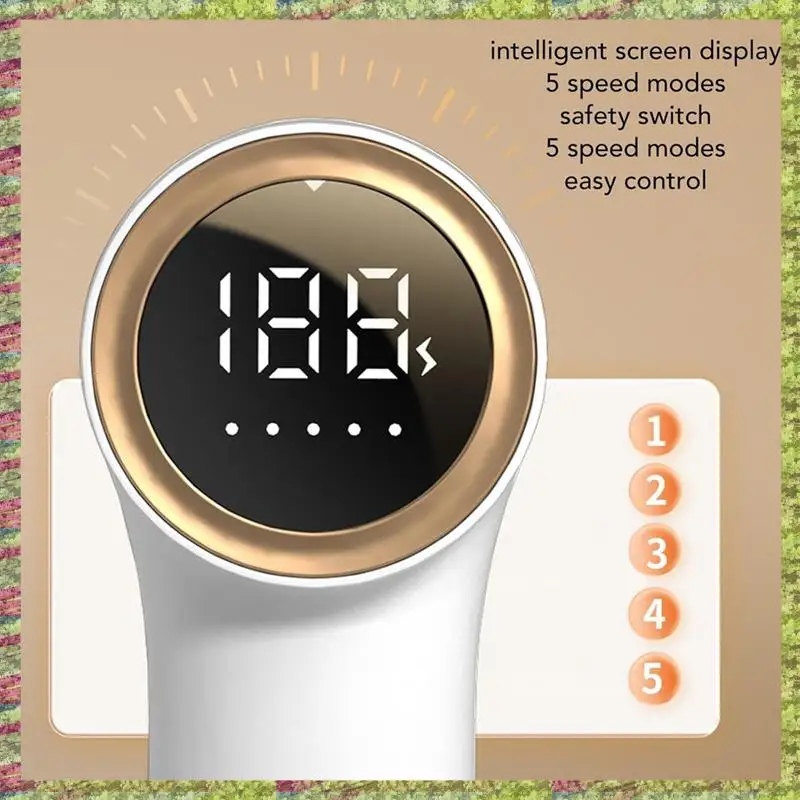 مزيل كرة منزلي رقمي محمول من ABKB USB مع 5 سرعات لبيانات الملابس والسجاد باللون الأبيض