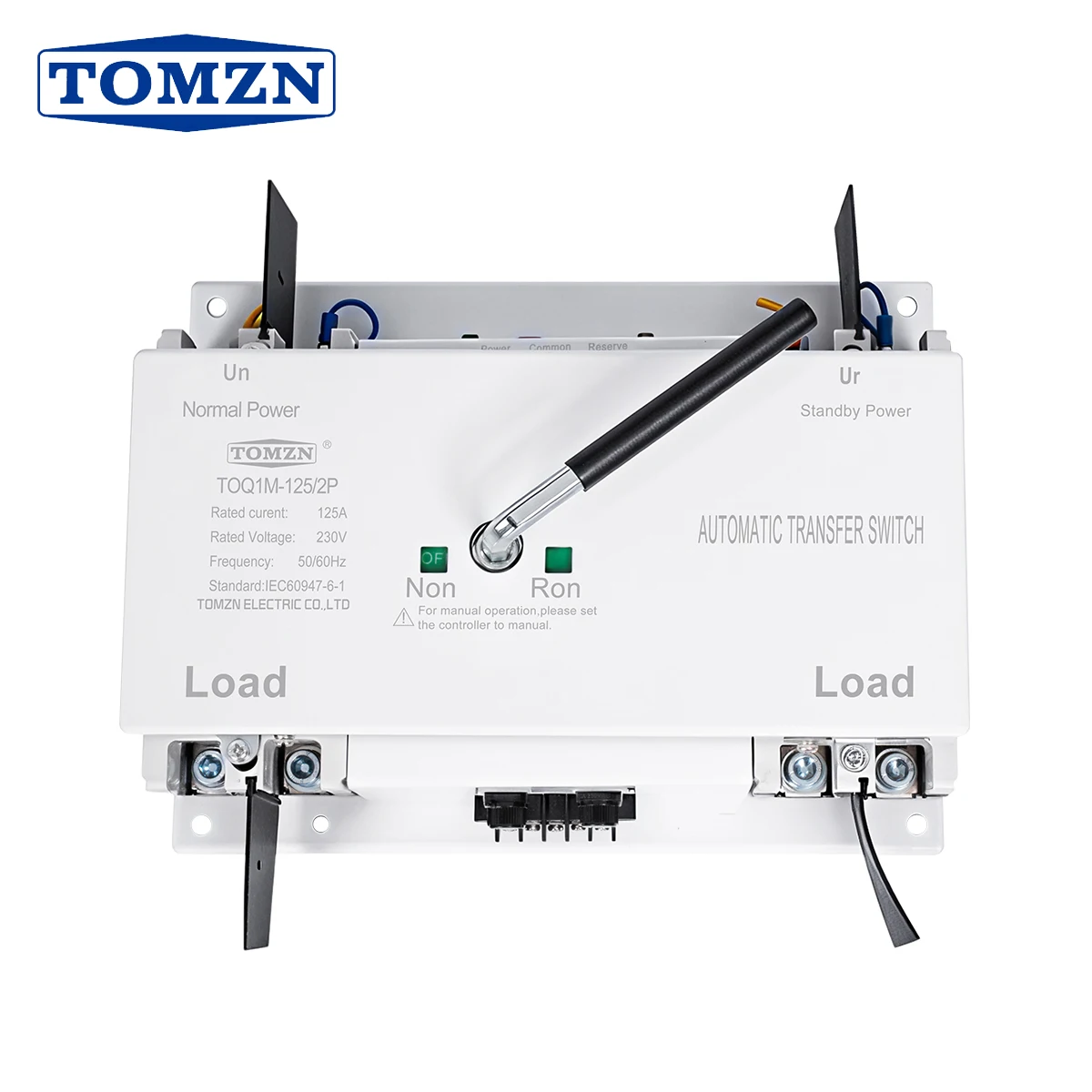 TOMZN ATS 2P 125A 230V MCB Type Dual Power Automatic Transfer Switch TOQ1M-2P/125 PV City Power Generator