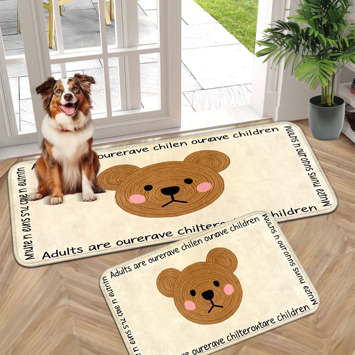 Cream Blush Bear Text Mat, Mint Panda Door Mat, Spider Web Cat Runner, Cute Animal Rug, Halloween Pumpkin Ghost Mat Set.