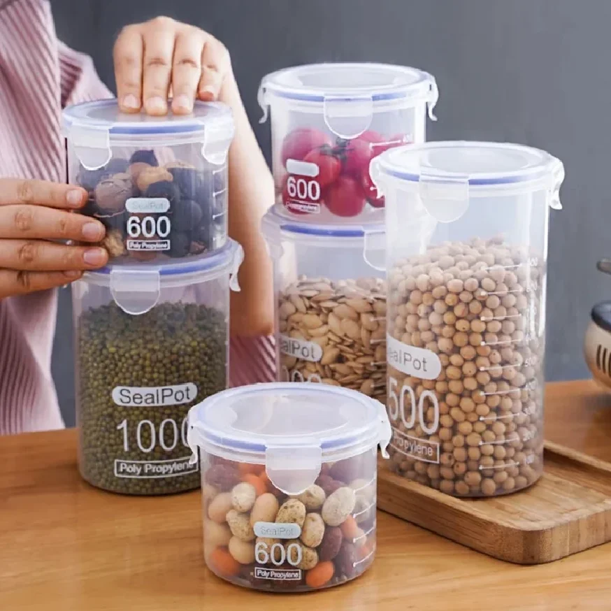 

Plastic Sealed Tank Large Capacity Crisper Kitchen Organize Grain Storage Box With Scale Sealed Box Clear Jar Spice Container