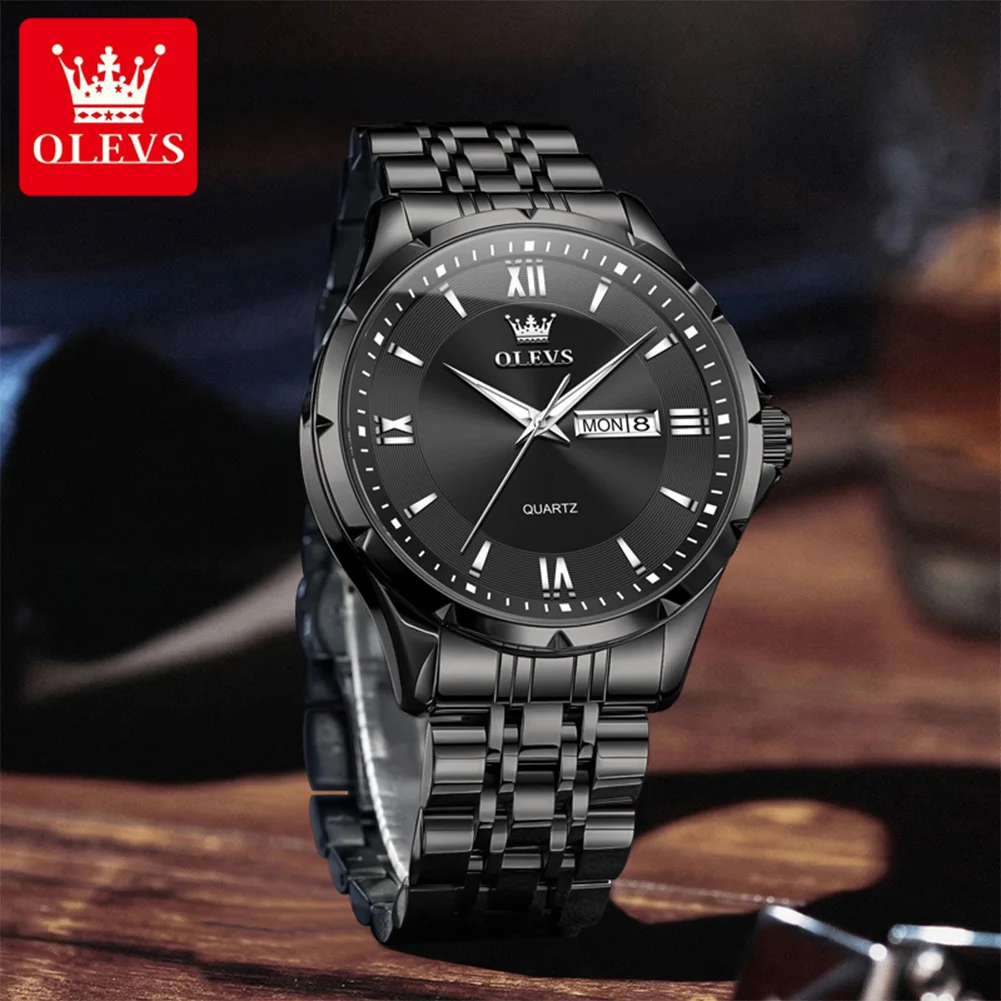 OLEVS 2716 Classic Quartz Watch Stainless Steel Bracelet HD Luminous 30m Waterproof Compact Dial Timing Calendar Window Watch
