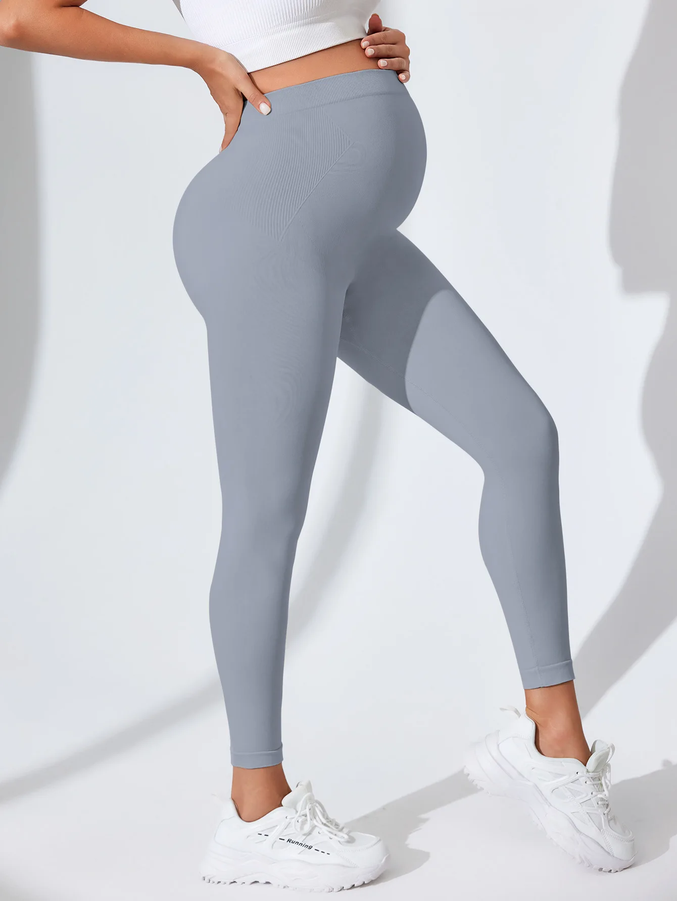 Neue Nahtlose Gestrickte Yoga Hosen Hohe Taille Schwangerschaft Leggings Mutterschaft Kleidung für Schwangere Frauen Bauch Unterstützung Körper Lange Hosen – Detail 29