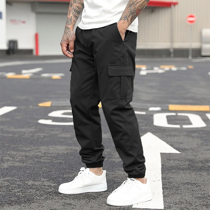2Pcs/1PcsSpring Autumn Casual Pants Drawstring Leg Bundle Multi Pocket Work Pants Exercise Pants Large Pocket Straight Leg Pants