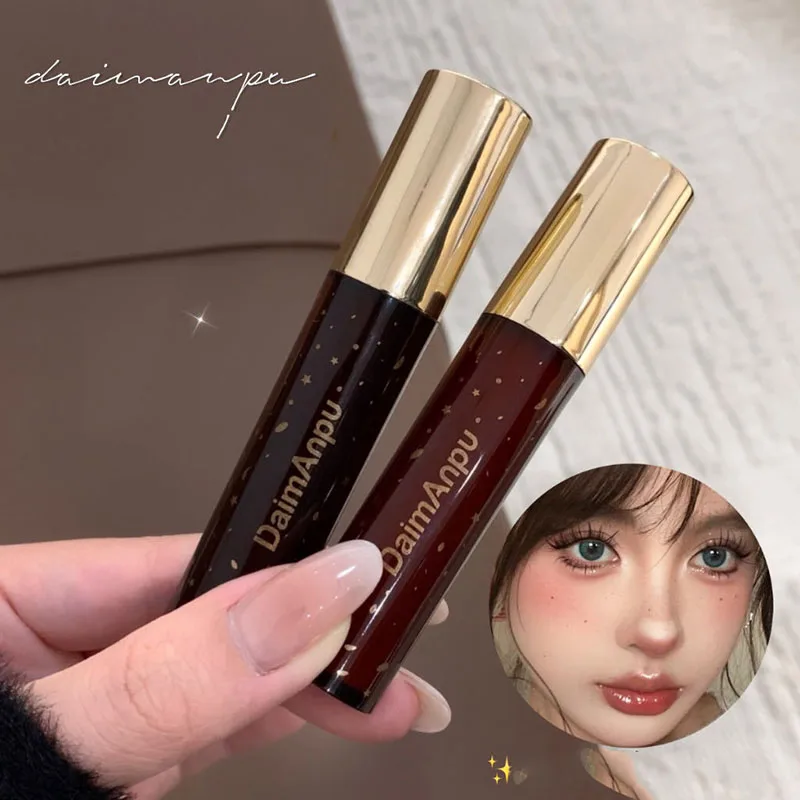Retro Clear Lip Glaze Gloss Mirror Glitter Non Stick Cup Brighten Jelly Dark Lipstick Red Brown Dupes Lip Ink Tint Korean Makeup