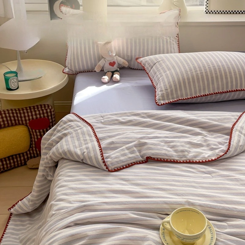 Striped Pure Cotton Cool Summer Quilt Blanket Machine Washable Quilt Comforter Comfortable Soft Bed Cover Nap Sofa Throw Blanket