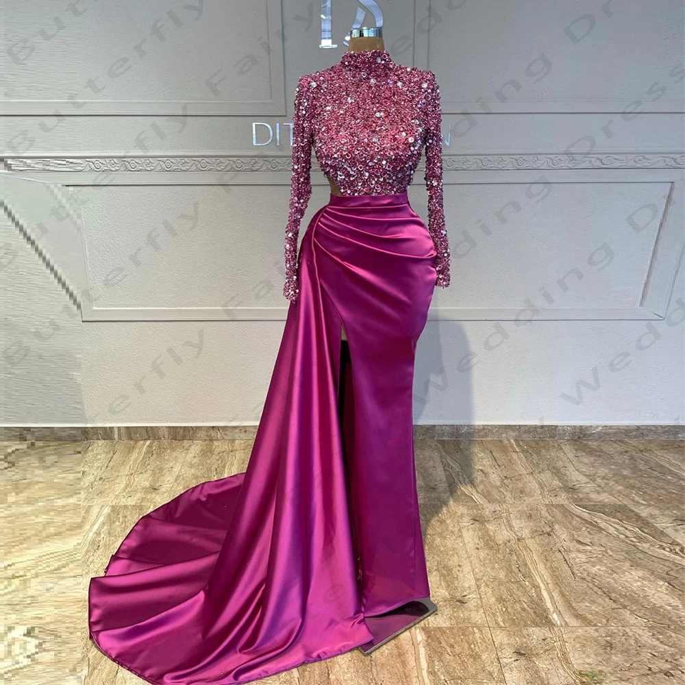 2024 Muslim Women's Elegant Evening Dresses Long sleeved Mermaid Princess Prom Gowns Fashion Celebrity Arab Dubai Formal Party