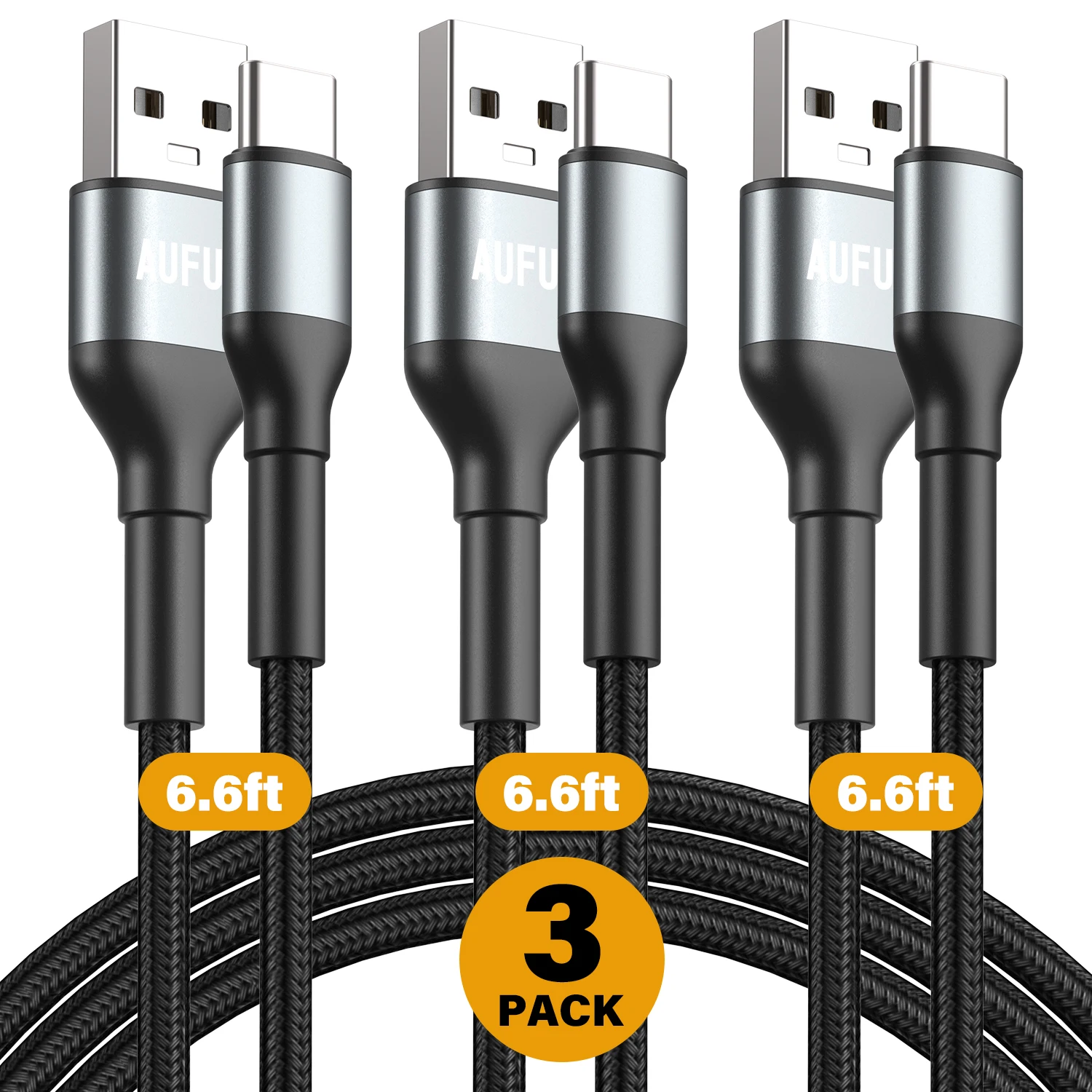 AUFU 3Pcs cavo USB tipo C per Huawei Honor Xiaomi Samsung 3A ricarica rapida caricatore USBC cavo dati cavo di tipo C cavo 6.6ft