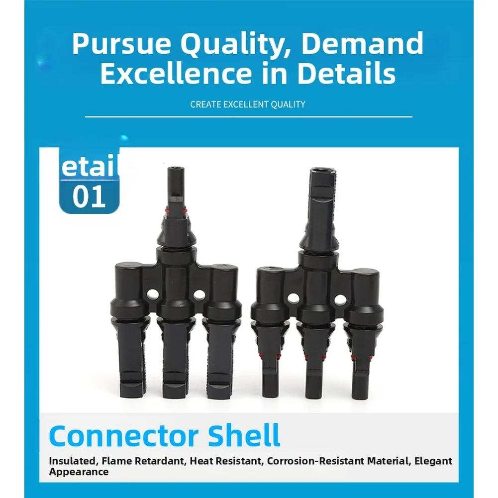 

Waterproof Solar Connector T Type 4 Way Adapter 1 to 3 Splitter with High Grade Sealing and Tin Plated Copper Core
