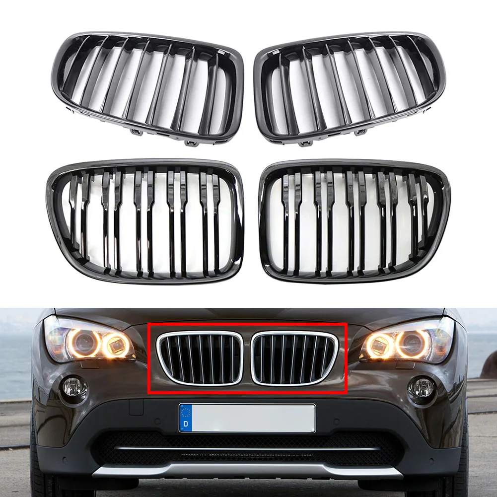 

1 Pair Upper Grill Front Bumper Kidney Grille Glossy Black For BMW X1 E84 2009-2015