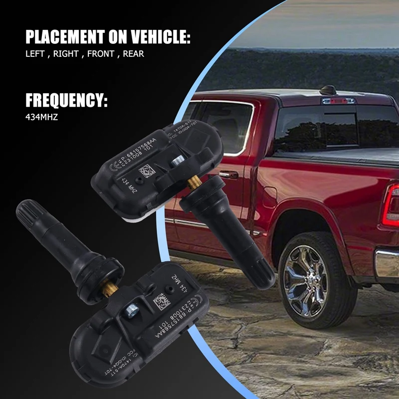 4Pcs Tpms Car Tire Pressure Monitoring Sensor For Jeep Dodge Ram 1500 2500 2014-2018 68157568Aa