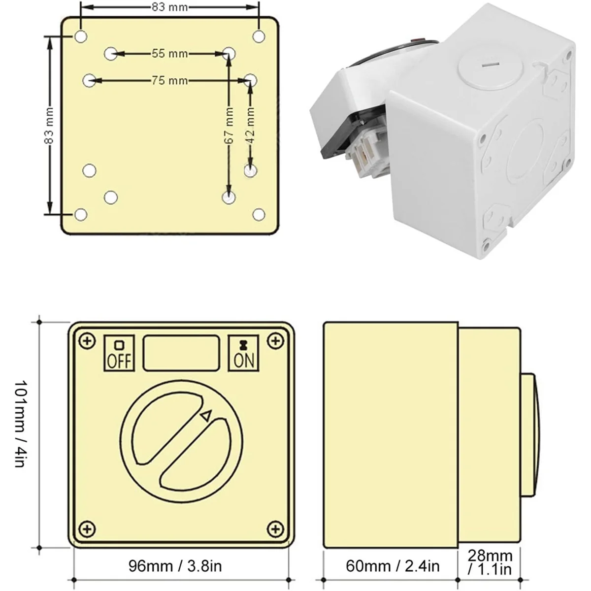 B53CC Waterproof Switch Outdoor Power Isolator on-Off Switch Dustproof Rotary Control Switch Socket with Accessories(3P40A)
