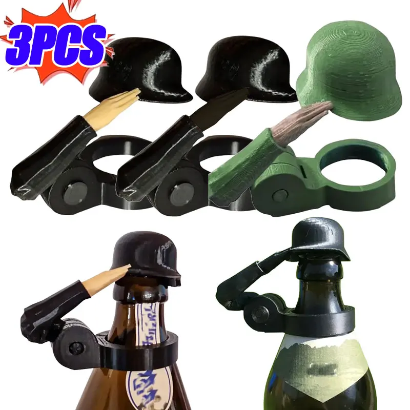 3/1PCS Creative Soldier Salute Beer Bottle Helmet Dust-proof Lid Saluting Pose Beer Bottle Cap for BBQ Party Bar Beer Gifts