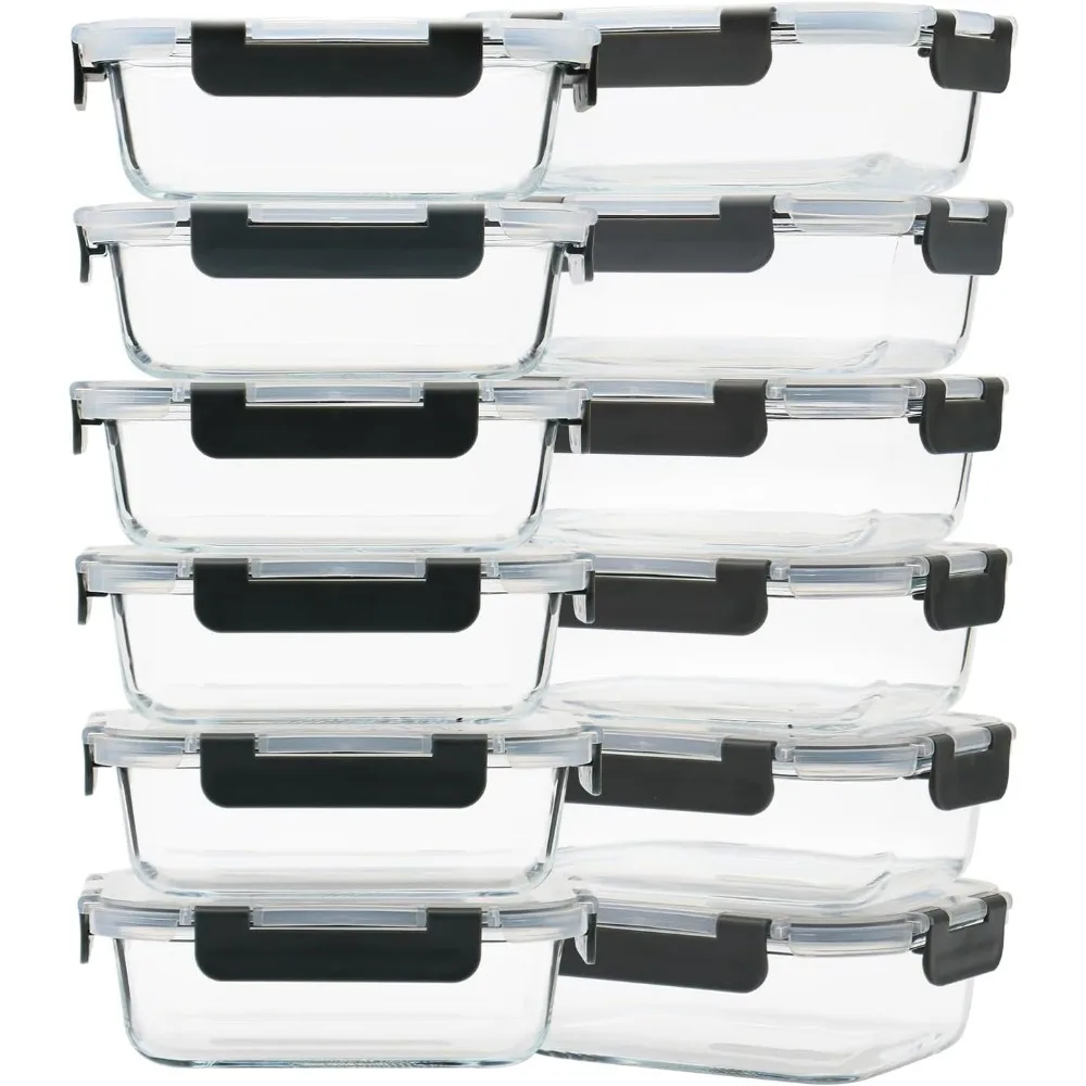 

12-Pack Glass Meal Prep Containers with Lids, Airtight and Leak-Resistant for Freezer to Microwave Use