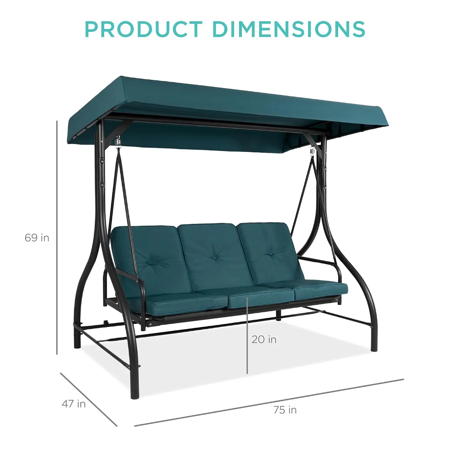 3-Seat Outdoor Large Converting Canopy Swing Glider, Patio Hammock Lounge Chair for Porch, Backyard w/Flatbed, Adjustable Shade,