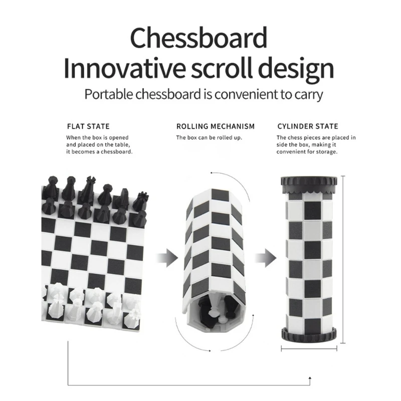 Portable Rolls Up Folding Chesses Game Set With Checkers Travel Outdoor Educational Toy for Travel And Family Fun 24BD