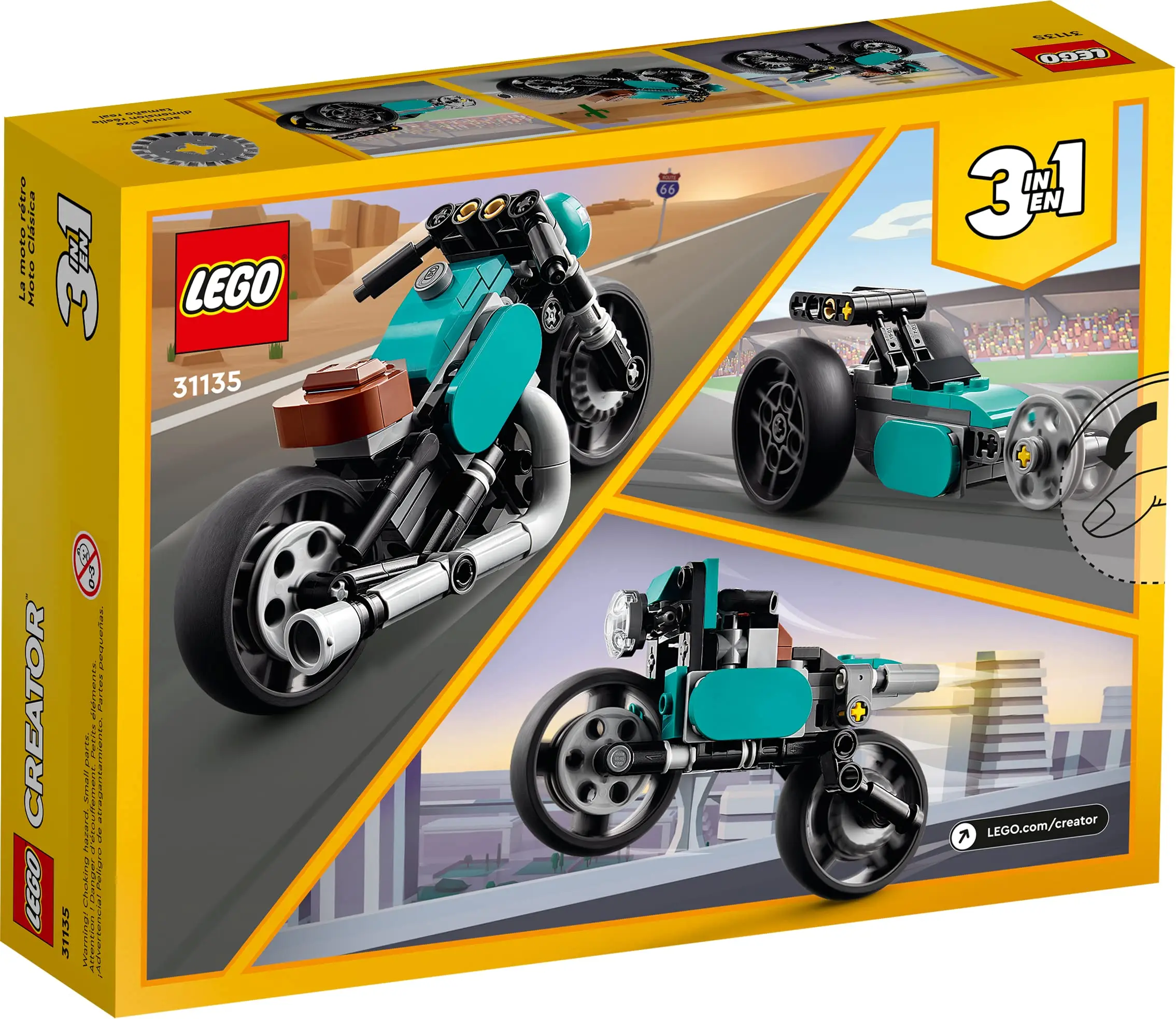 LEGO Creator 3 In 1 Vintage Motorcycle Set 31135 Street Bike To Dragster Car Vehicle Building Toys for Kids Boys Birthday Gift