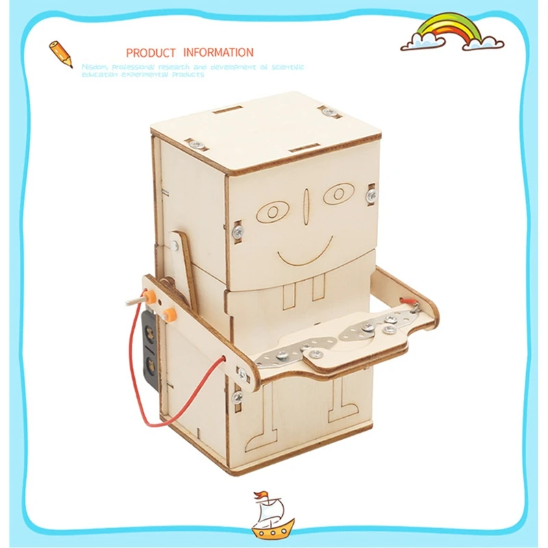 DIY Coin Swallowing Robot Box Science Experiment Wooden Kits Electronic Assemble Stem Model School Toys For Children image 4