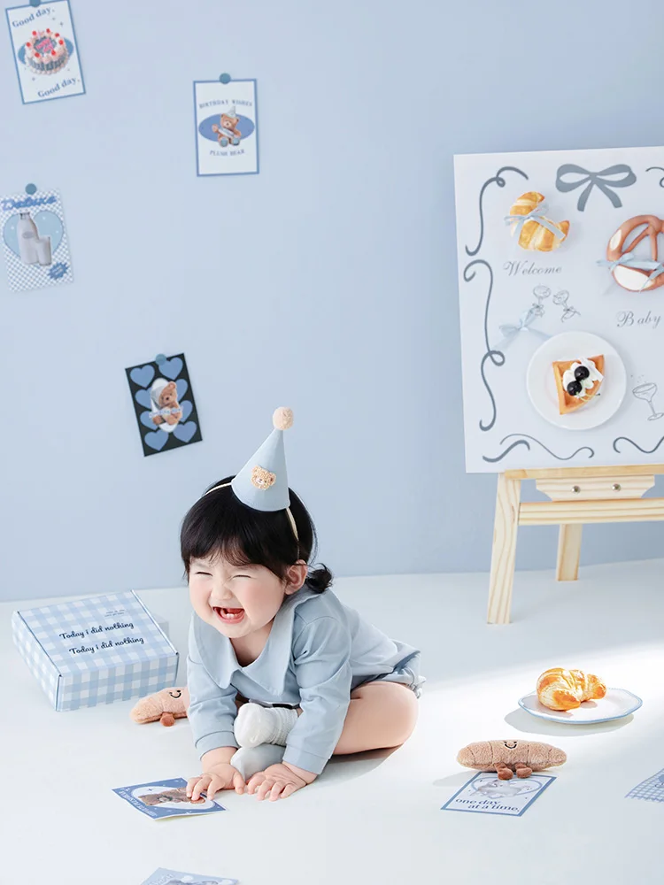 Blue Bear Birthday Party Photography Props Infant Photo Outfit Theme Scene Decor Props Studio Supplies for Children Photographer