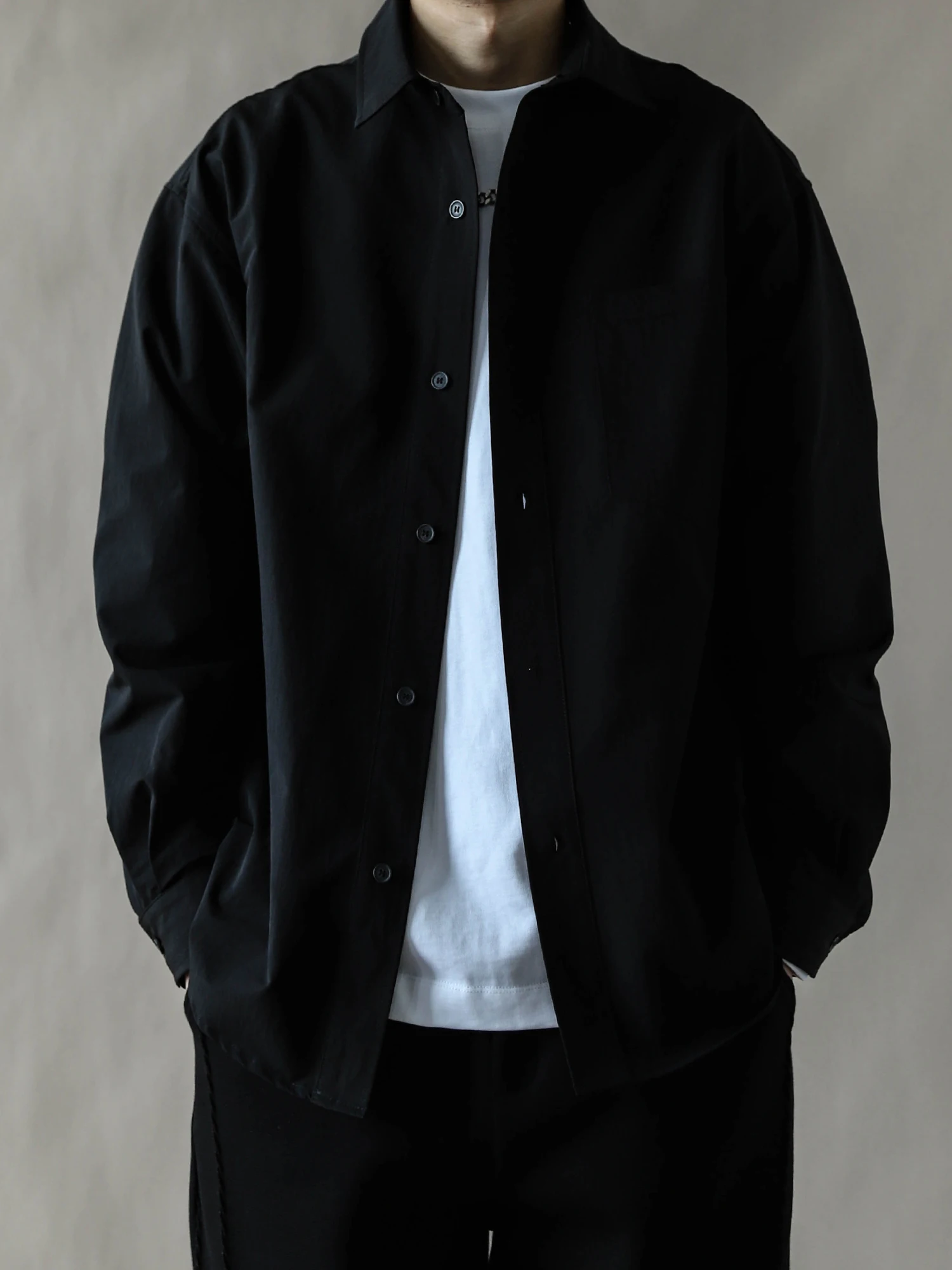 

American Workwear Sle Loose Fit Long Sve Bla Casual irt Men's Simple Design Spring 2026 Large Size Casual Top