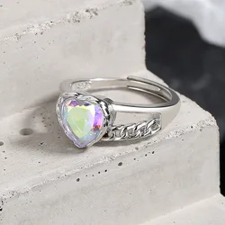 New in 925 Sterling Silver Heart Zircon Adjustable Rings For Women Wedding Luxury Designer Jewelry Accessories Wholesale GaaBou