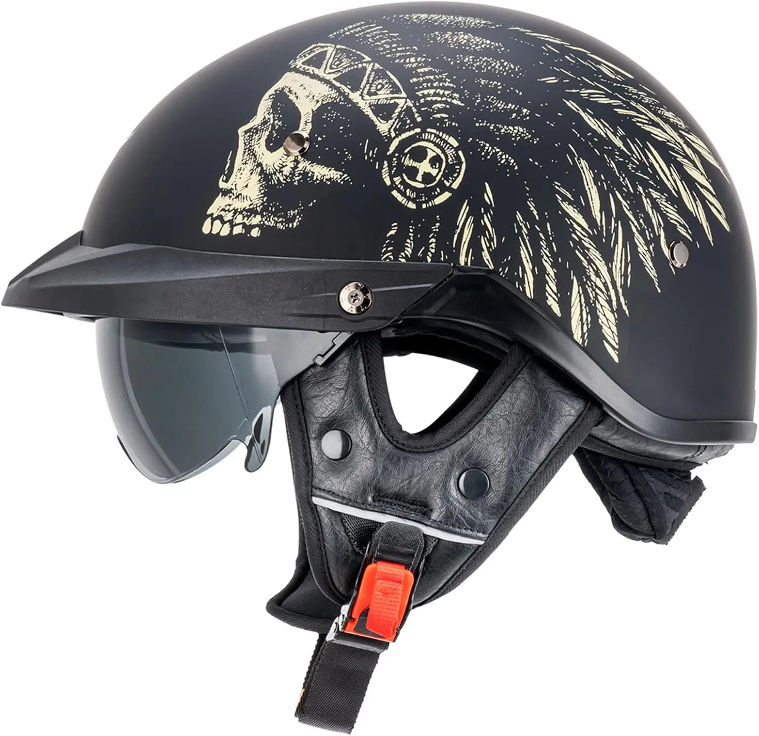 

Мотошлем открытого типа с солнцезащитным козырьком, одобренный DOT, с быстросъемной застежкой, регулируемый, для мужчин и женщин, матовый, цвет индианский.