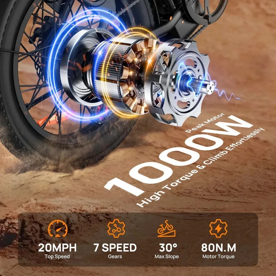 URLIFE 2 Seater Step Through Electric Bike 1000W  20" Commuter Ebike 60miles image 2