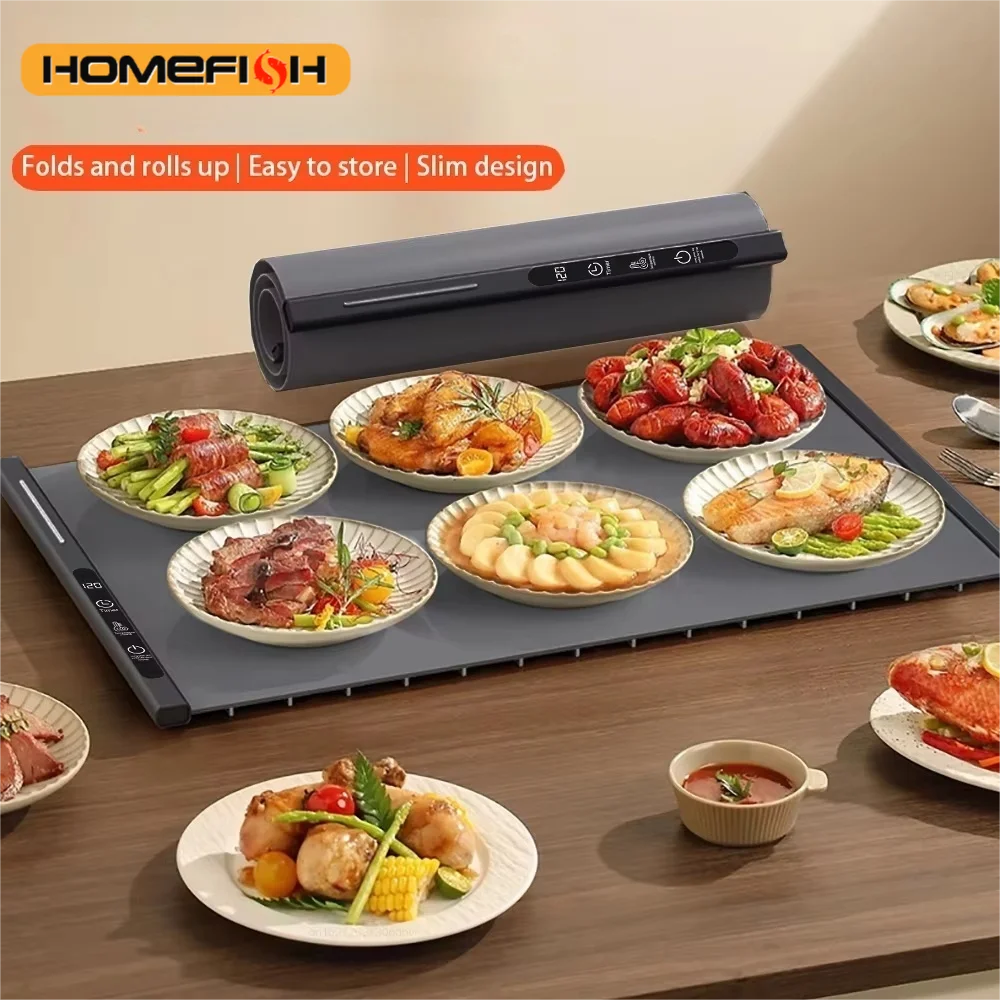 HOMEFISH Portable Electric Food Warming Tray Foldable Warm Mat with 3 Temperature Settings Fast Full Surface Heating for Parties