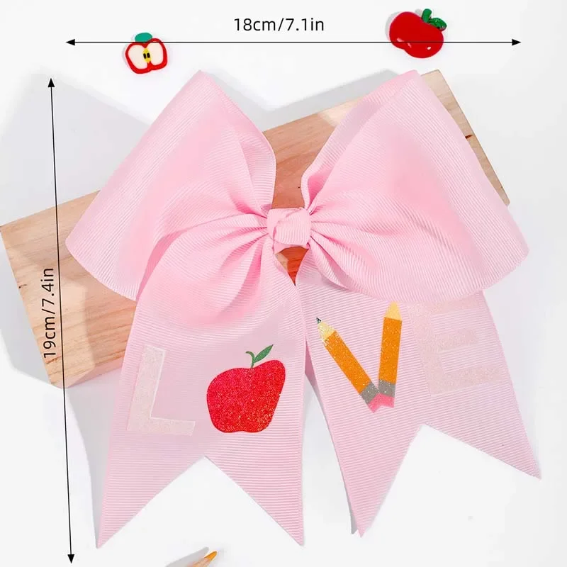 ncmama New Ribbon Bow Hairpin Pencil Letter Print Hair Bow Clips for Girls Cute Pencil Barrettes Back to School Akcesoria do włosów