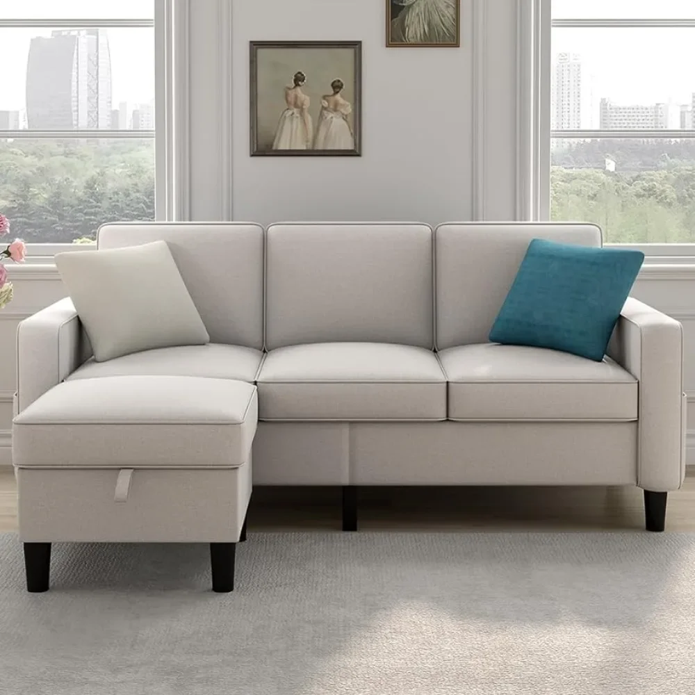 

L-Shaped sofa,3-Seat w/Reversible Ottoman Bench, Living room sofa,