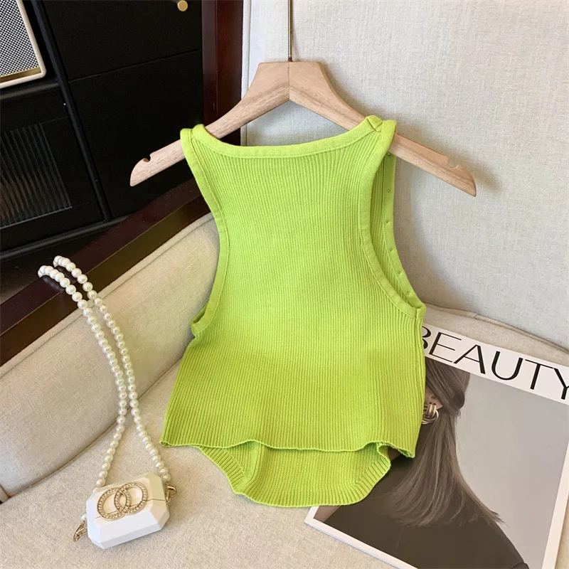 Stylish Slim Knit Sweater Vests Women 2024 Summer Sexy Streetwear Fashion Chic Butterfly Rivets Crop Tops Sleeveless Ladies Tees