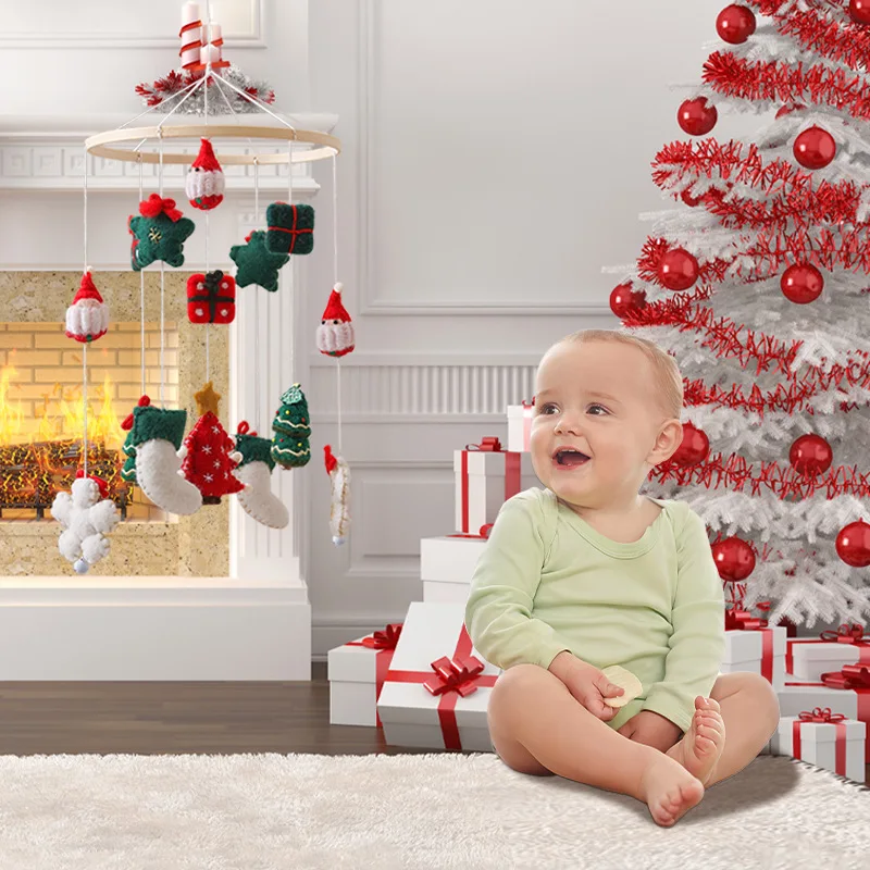 Móvel pendurado caixa de música recém-nascido cama sino pendurado suporte brinquedo natal chocalhos do bebê berço de madeira móvel cama do bebê sino chocalho brinquedo