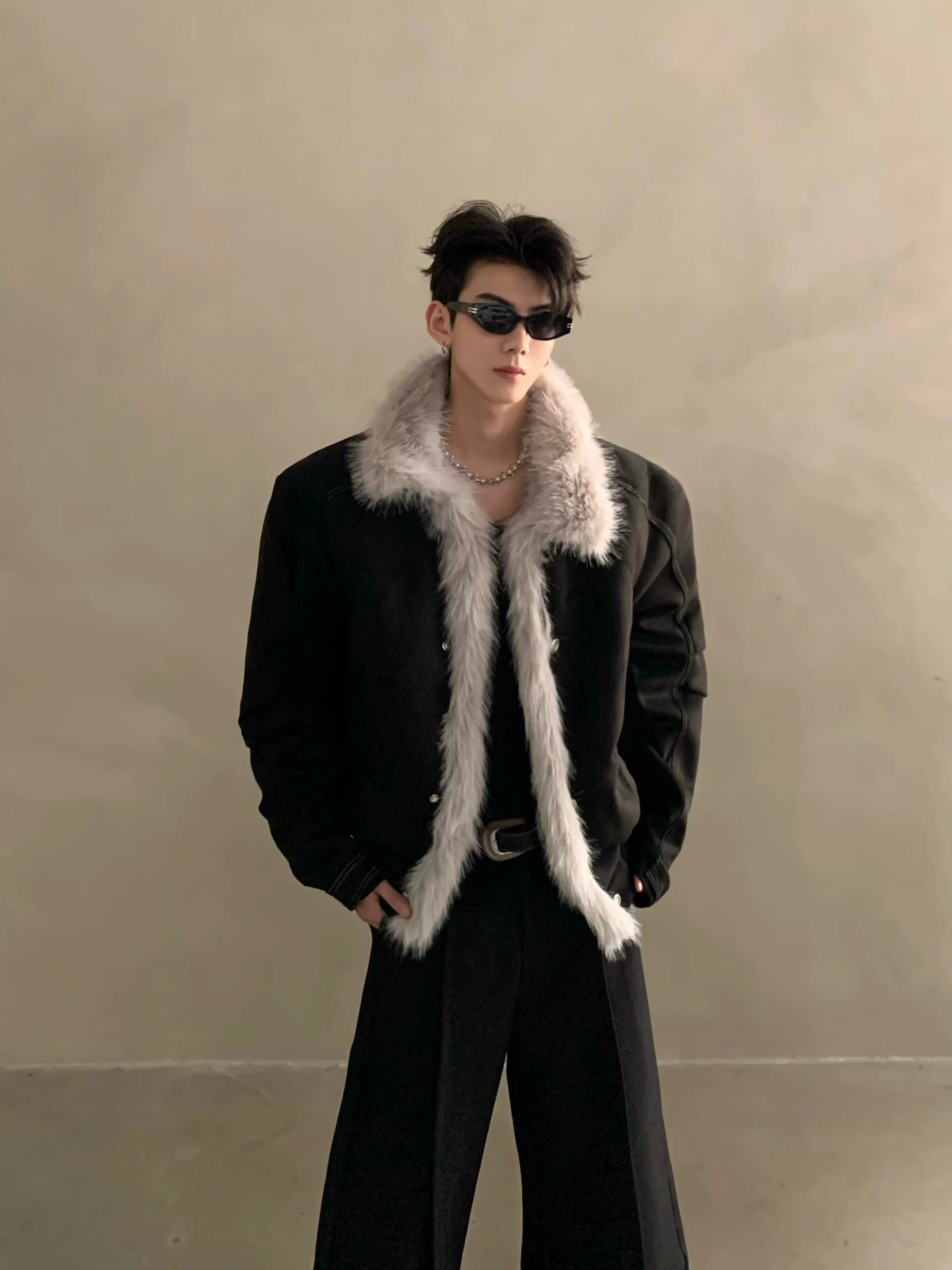 2025 Men's Winter New High-End Large Faux Fur Collar Jackets Men's Trendy Thickened Warm Chic Parkas Male Handsome Simple Parkas