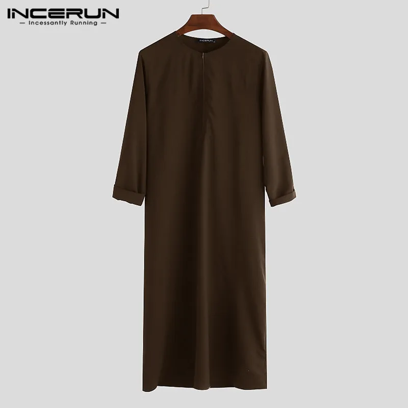 Incerun Mannen Moslim Arabische Kaftan Islamitische Lange Mouw Abaya Gewaden Effen Kleur Saudi Arabië Jurk Jubba Thobe Heren Kleding S-5XL