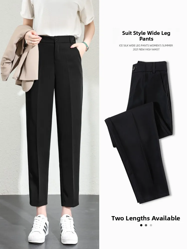 

Брюки-палаццо с высокой талией для похудения, корейский стиль, женские, модные, весна-лето, новинка, повседневные, свободные, укороченные (7/8)