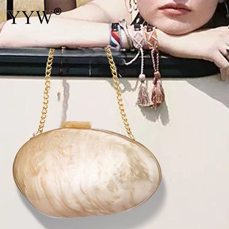 Personalized Acrylic Shell Shape Women Handbags Irregular Hard PC Women Crossbody Purses with Chain for Wedding Evening Party