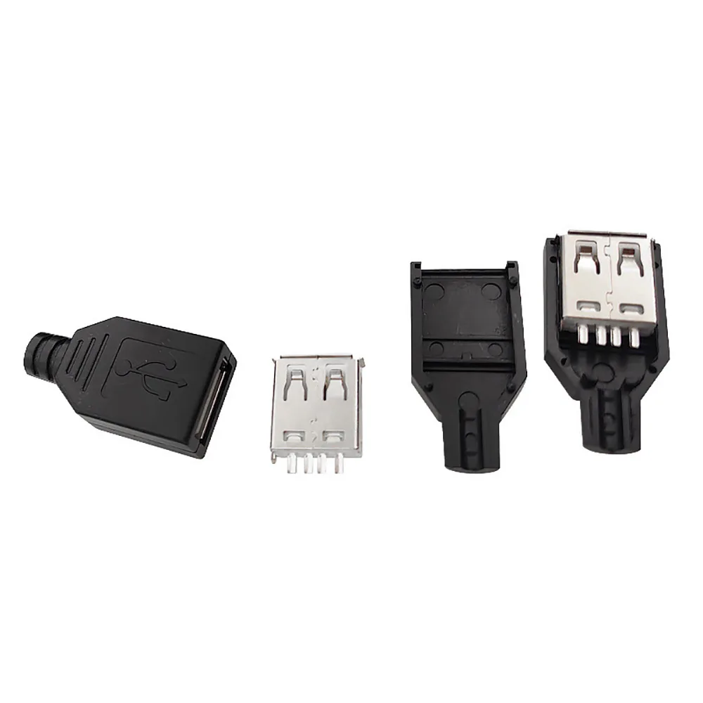 5 Sets  USB 2.0 Connector Plug Type Malefemale 4Pin Assembly Adapter Socket Solder Type Black Plastic Shell For Data Connection